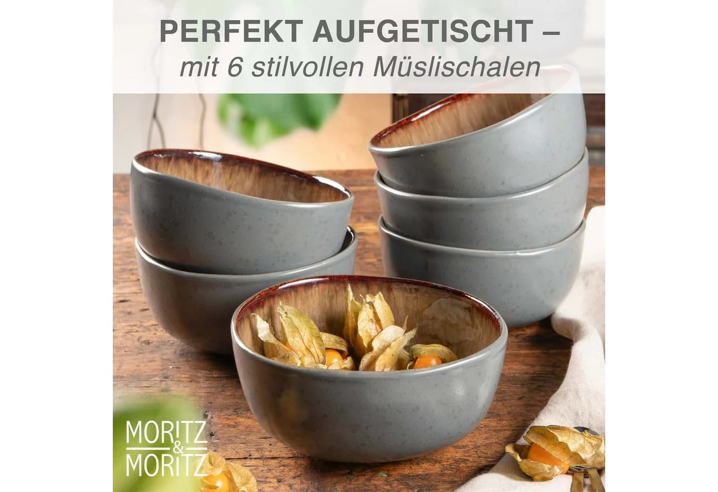 Moritz & Moritz Müsli Schalen Set 6-tlg. Steinzeug Beige/Grau
