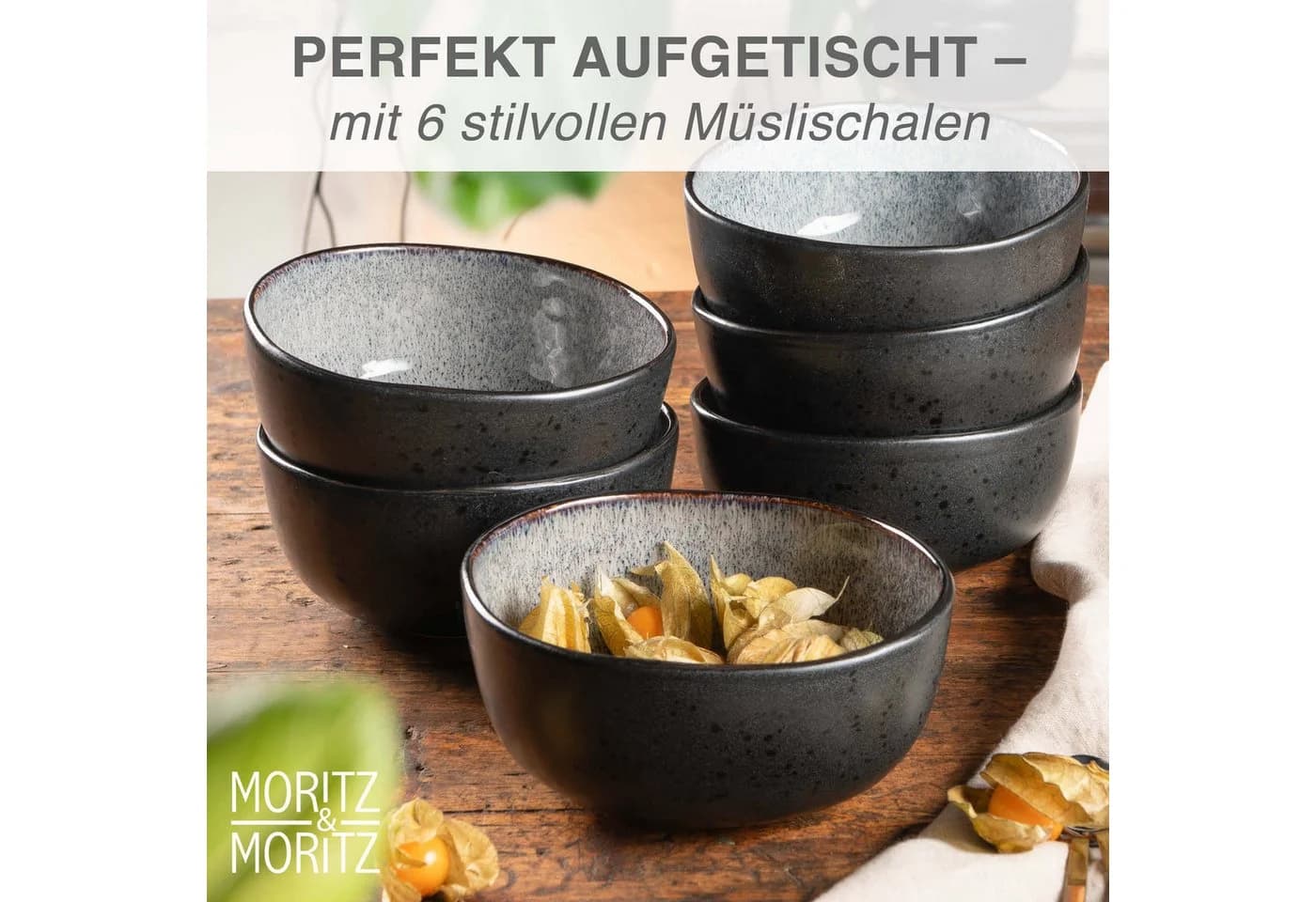 Moritz & Moritz Müslischale Set 6-tlg. ORGANIC Grau Steinzeug