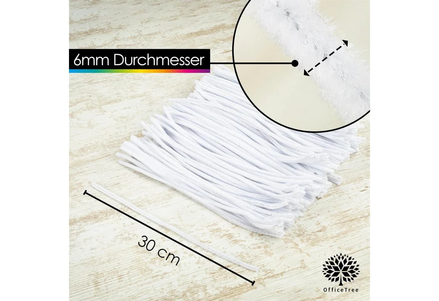 OfficeTree Basteldraht 220x Pfeifenreiniger Weiß 30 cm XXL Set