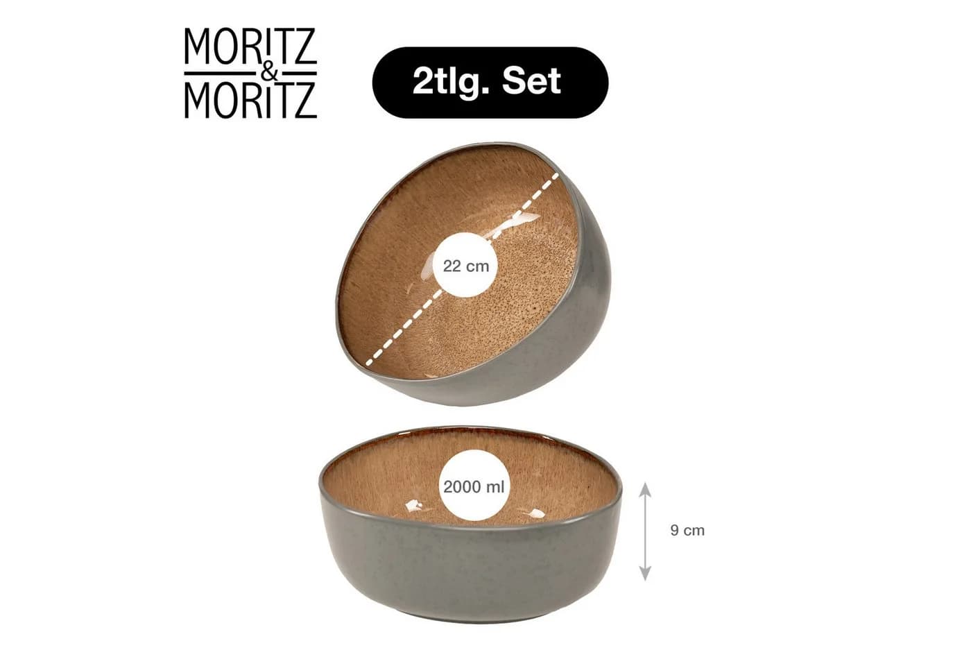 Moritz & Moritz Servierschale ORGANIC 2er Set Beige Steinzeug