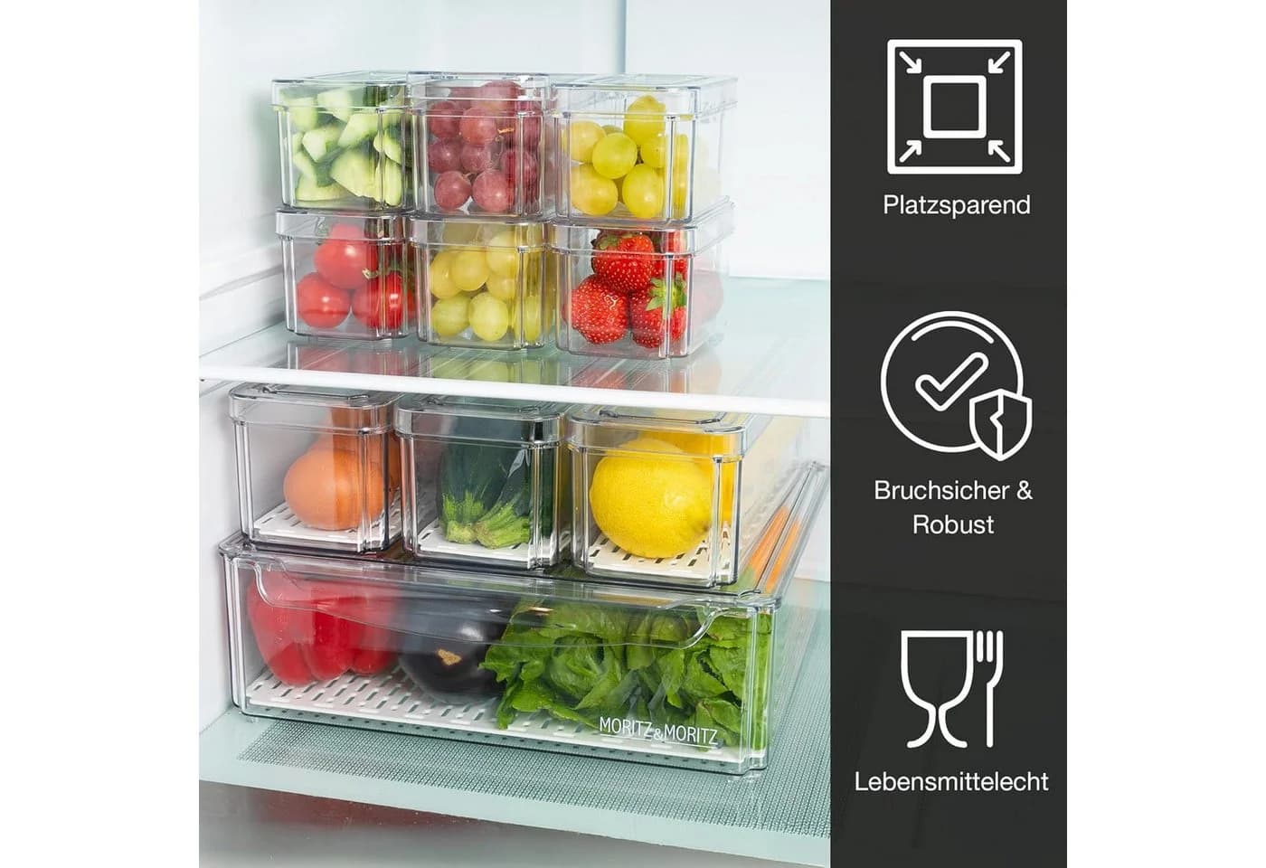Moritz & Moritz Aufbewahrungsbox 10er Pack Kühlschrank Organizer Set mit Deckel
