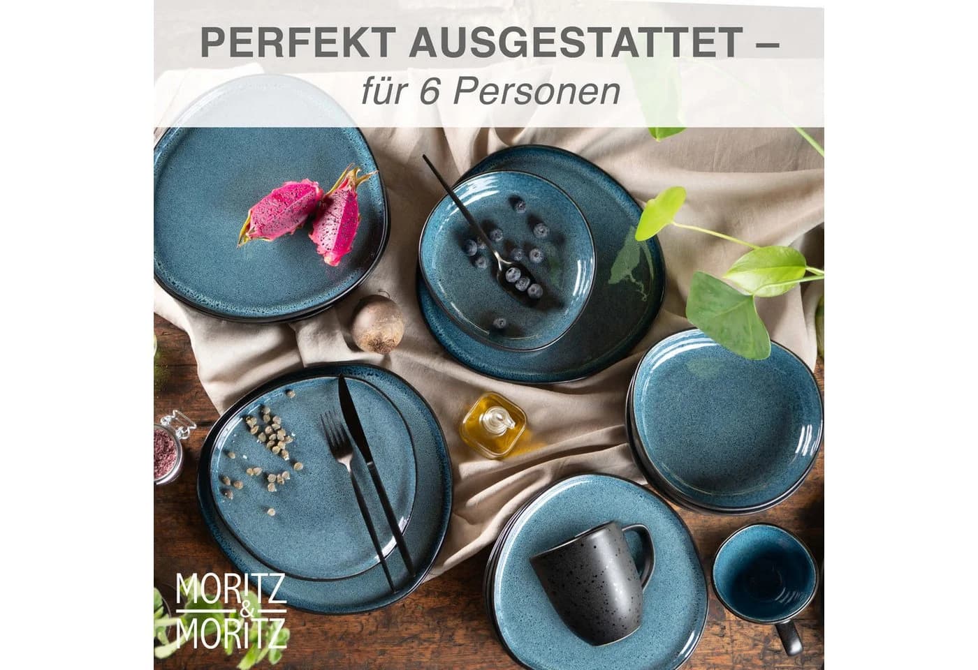 Moritz & Moritz Geschirrset 24-tlg. Blau Steinzeug ORGANIC