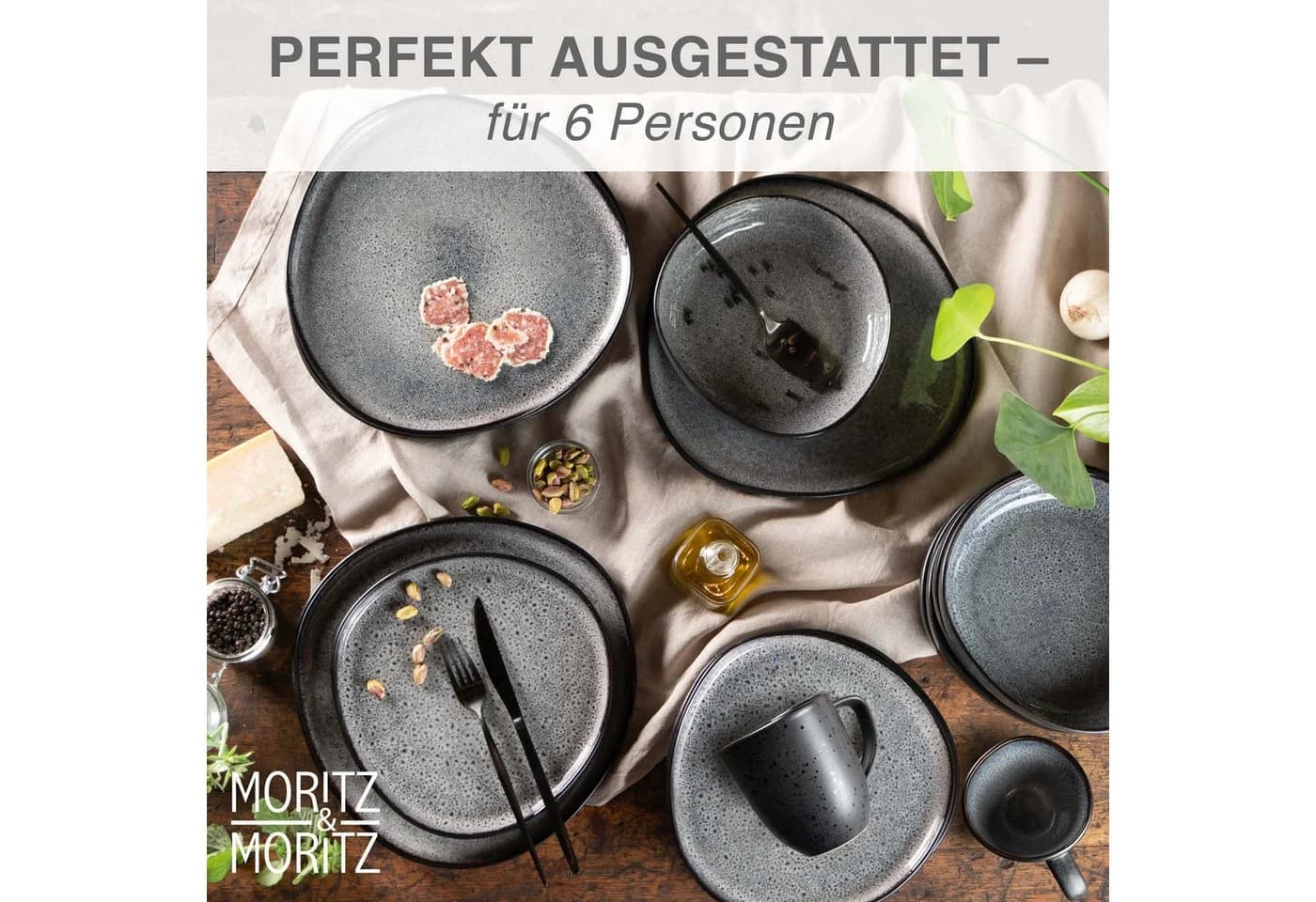 Moritz & Moritz Geschirrset 24-tlg. Grau Steinzeug ORGANIC