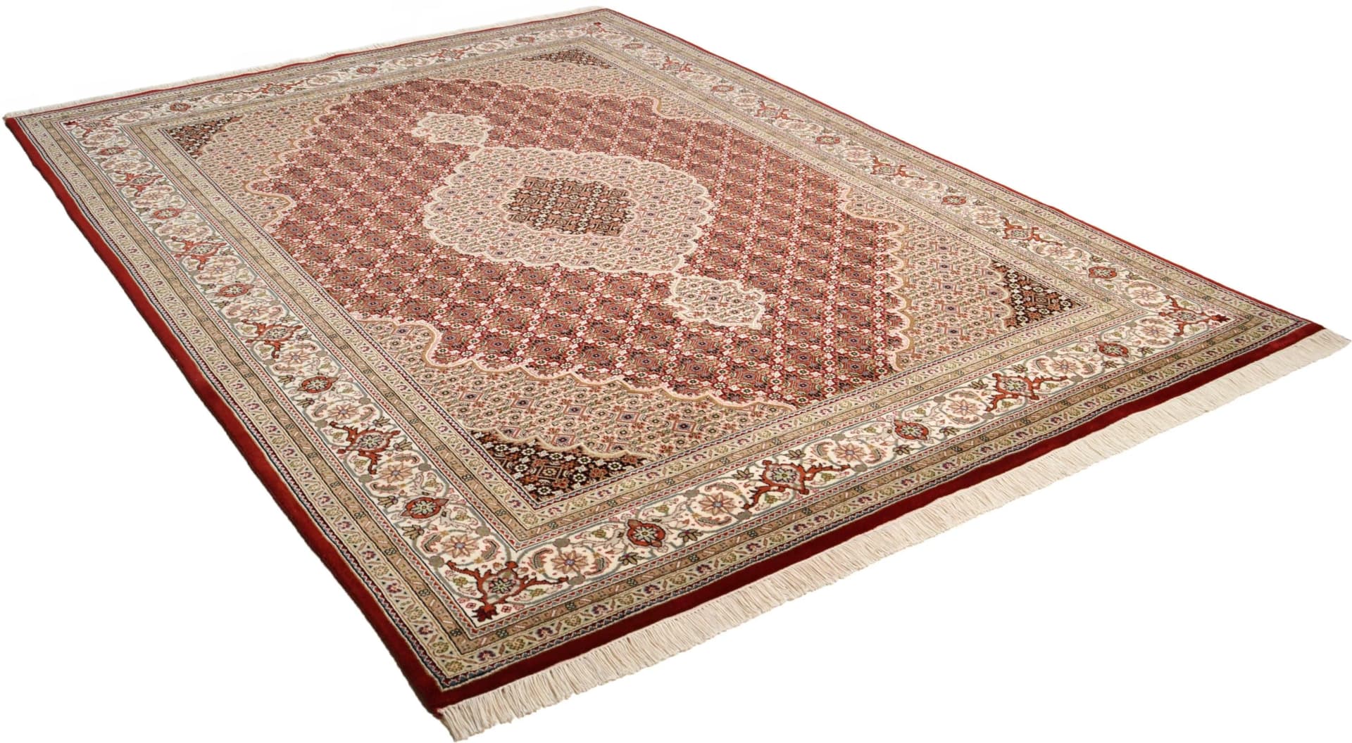 Orientteppich THEKO Mahi Tabriz Rot Creme Handgeknüpft