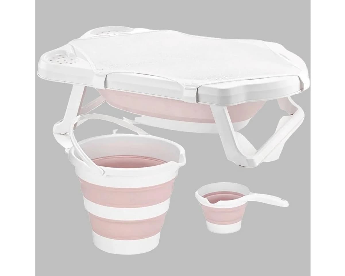 Uzman Babybadewanne Faltbar mit Liegenetz Rosa 4-teilig