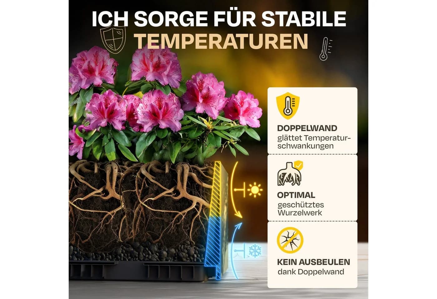 ONDIS24 Pflanzkübel Vulkan 100cm Vulkanoptik mit Wasserspeicher