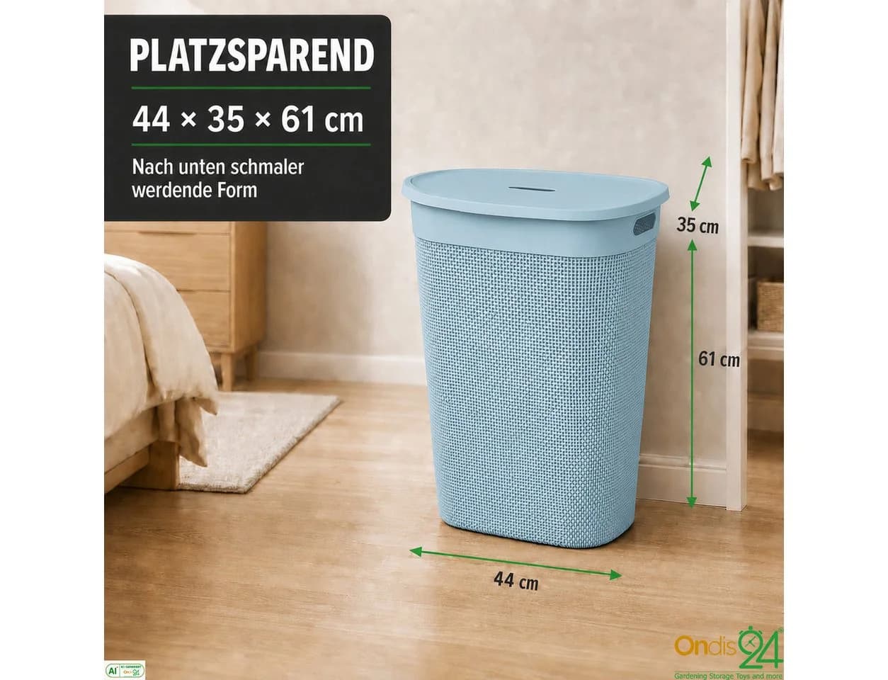 ONDIS24 Wäschekorb Filo 60L Blau Kunststoff Belüftet