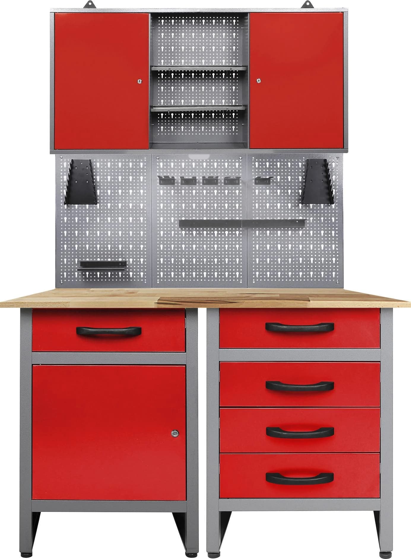 ONDIS24 Werkstatt-Set Edelstahl Anthrazit/Rot mit LED