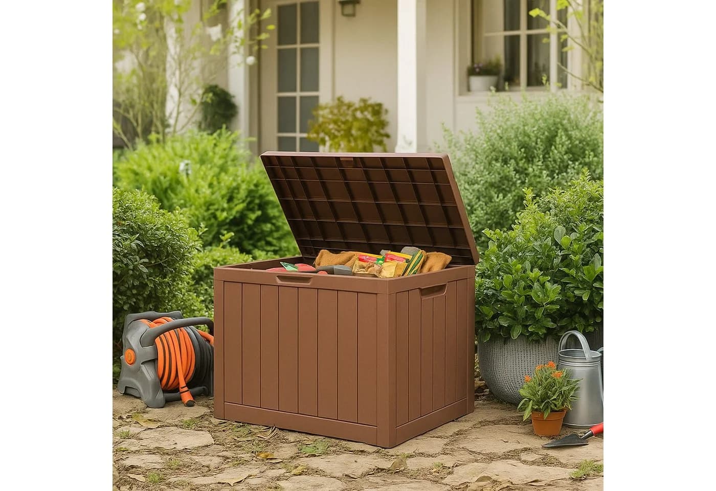 ONDIS24 Gartenbox City Cube 110L Holzoptik Beige/Grau