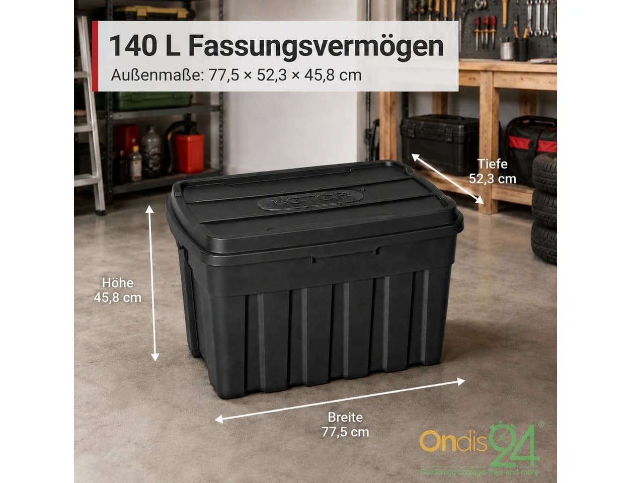 ONDIS24 Tuffbox Aufbewahrungsbox 140L Schwarz Stapelbar