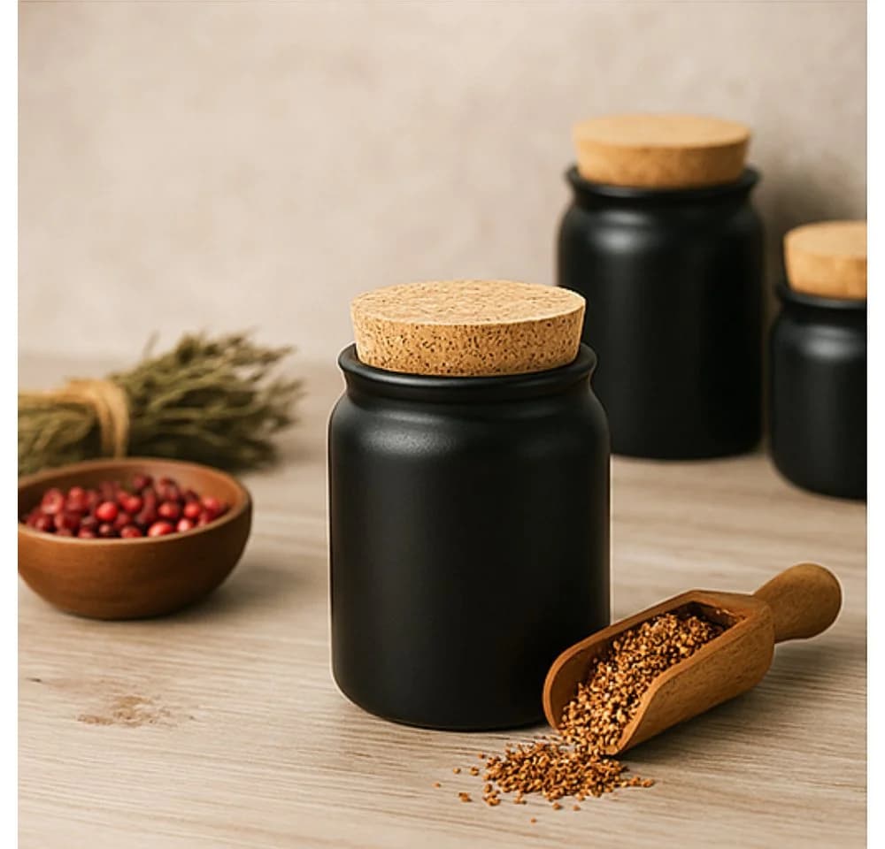 mikken Gewürzglas Schwarz 200 ml Keramik Steingut mit Korken