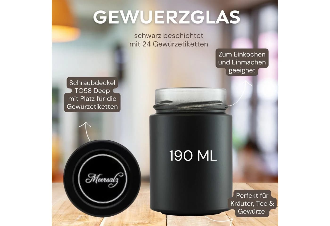 mikken Gewürzbehälter 12-teilig Schwarz mit Deckel und 24 Etiketten