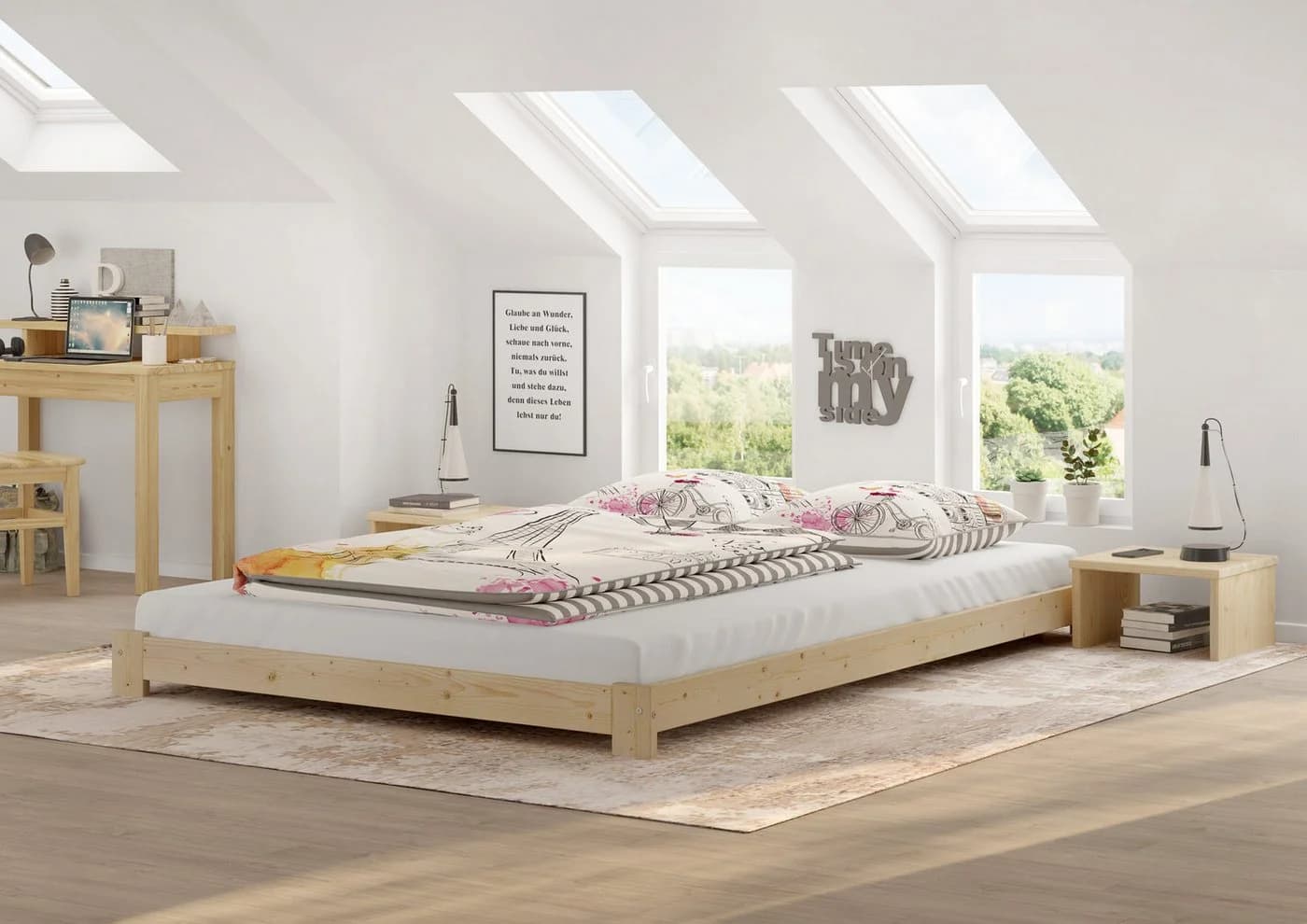 ERST-HOLZ Massivholzbett 140x200 cm unbehandelt Fichte/Tanne