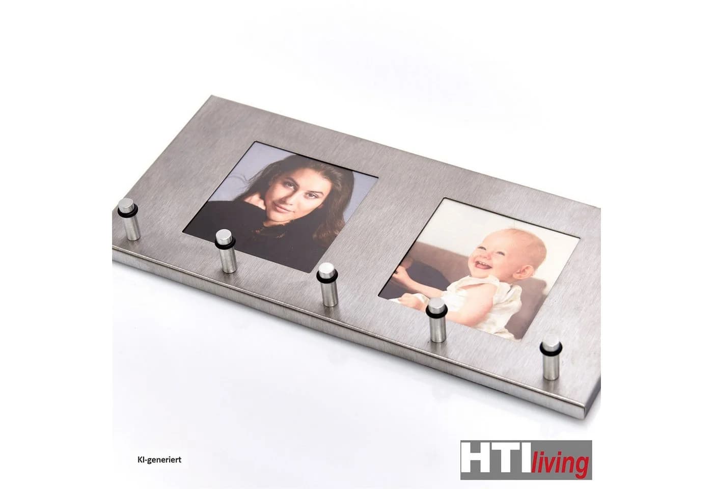 HTI-Living Schlüsselbrett Edelstahl mit Fotorahmen Silber