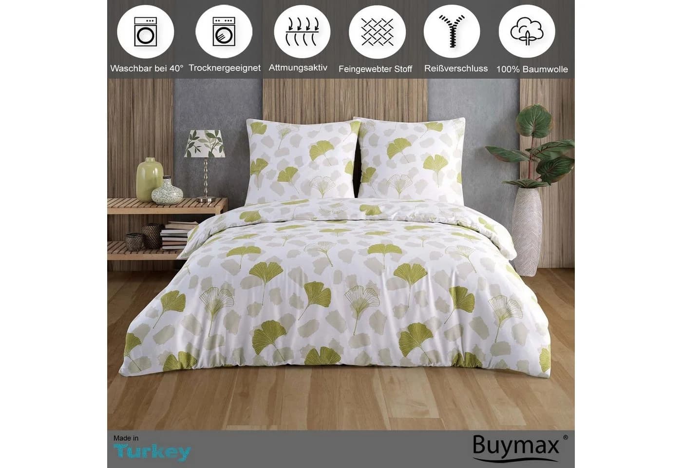 Buymax Bettwäsche Renforce 100% Baumwolle Weiß Hellgrün