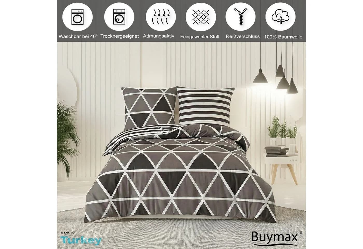 Buymax Bettwäsche Memento 100% Baumwolle Grau/Weiß