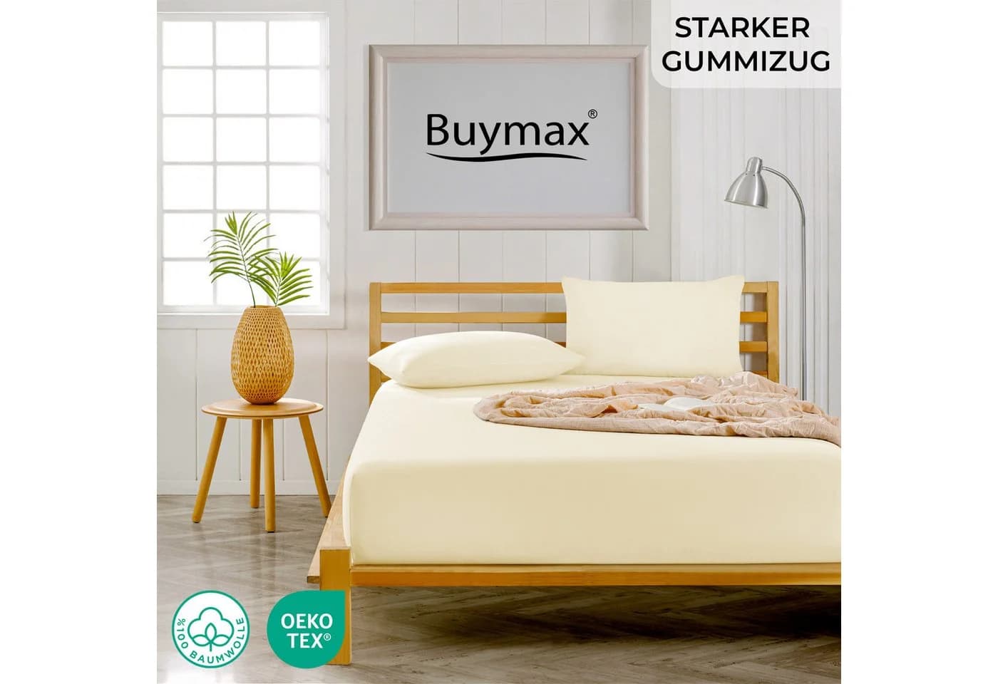 Buymax Spannbettlaken XL Jersey Creme 100% Baumwolle