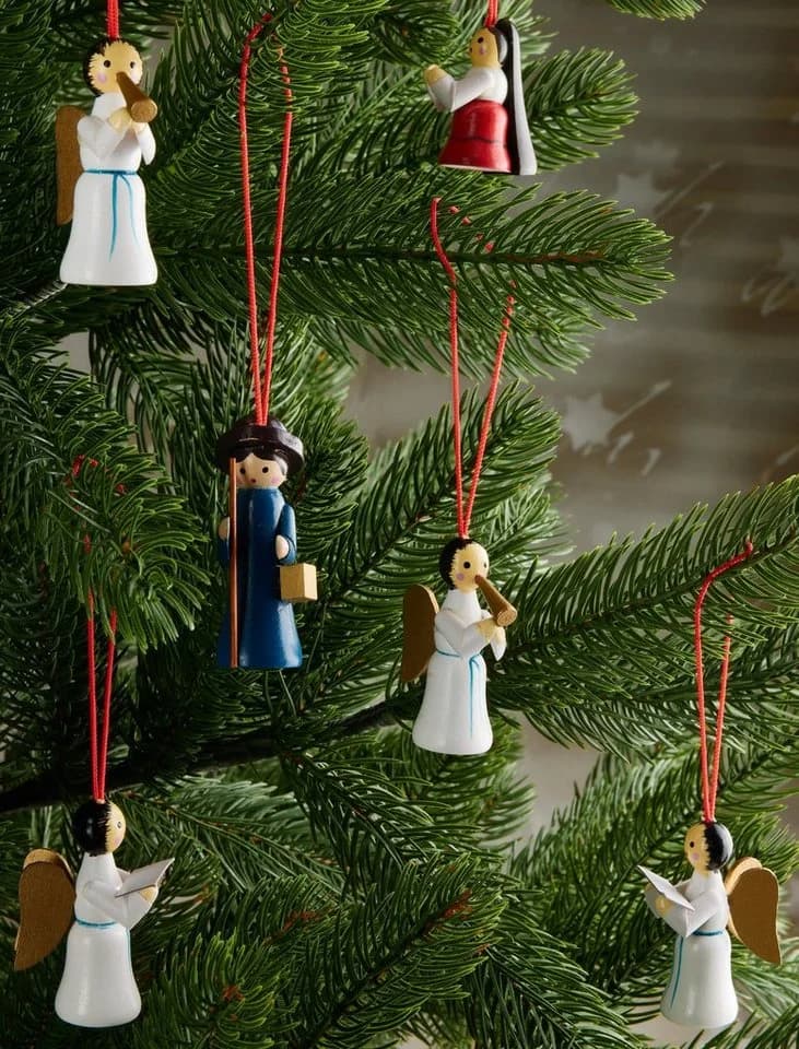 BRUBAKER Christbaumschmuck Weihnachtsanhänger Set Maria und Joseph 6-tlg. 6 cm Holz
