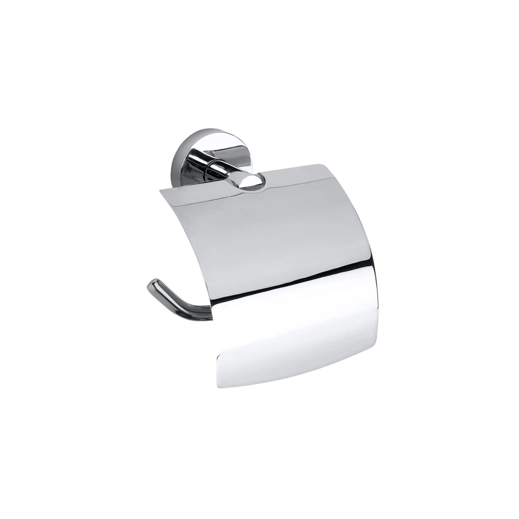 Brillantbad BOMEGA Papierrollenhalter Links mit Deckel Messing Chrom Poliert