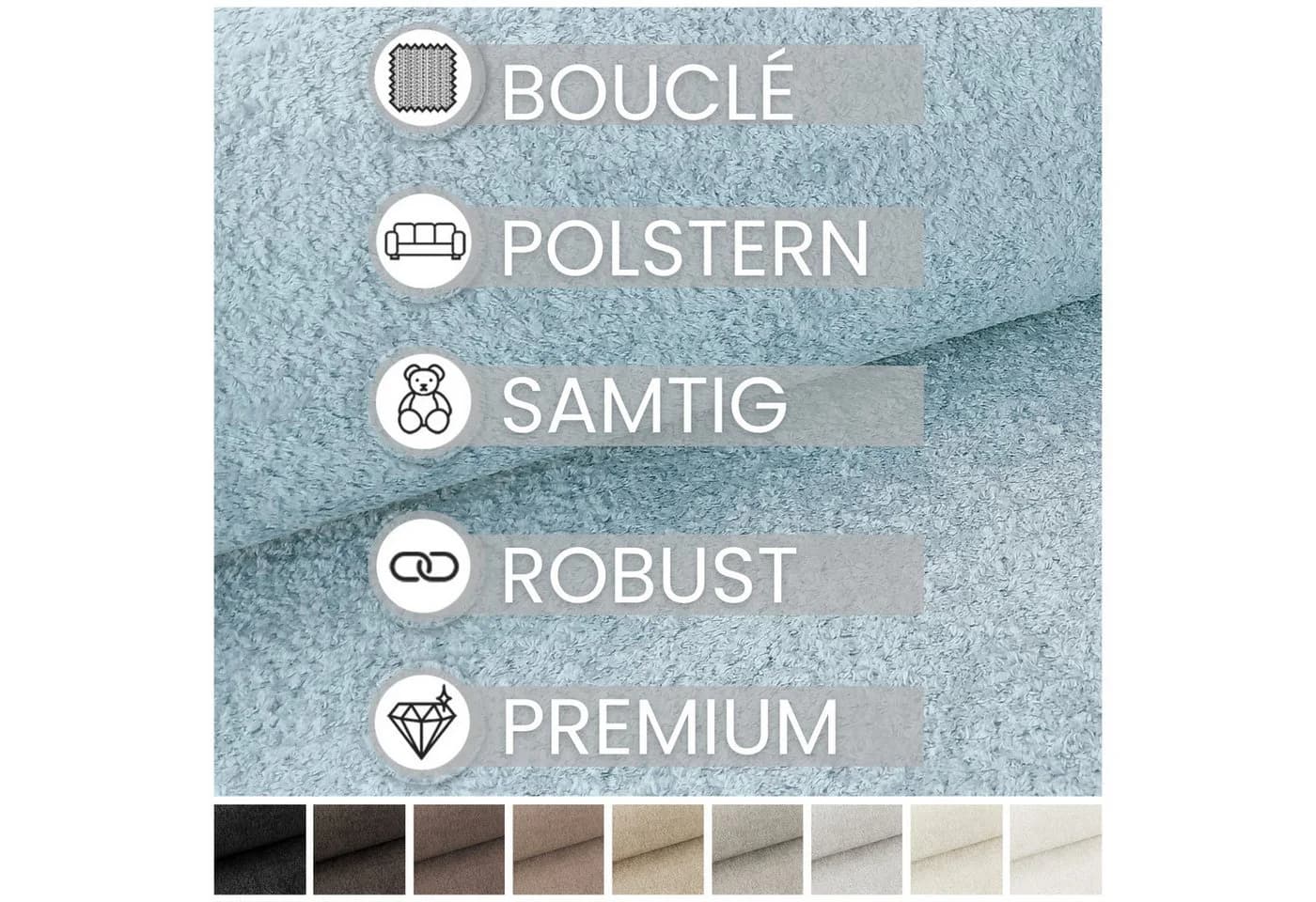 novely® MONIQUE Samtweicher Bouclé-Polsterstoff in Blau