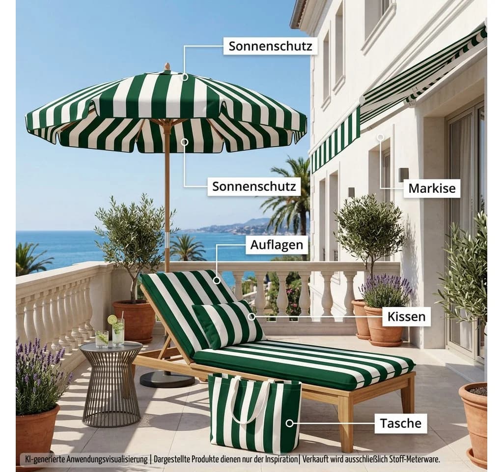 novely® Oxford SUNRISE 420D Stoff Weiß-Dunkelgrün Wasserdicht UV-beständig