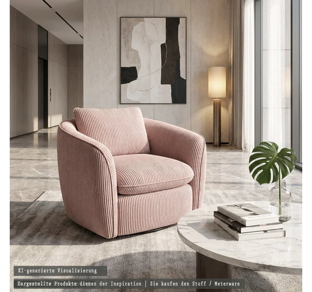 novely® Stoff PORTO Polsterstoff Breitcord-Optik Rosa