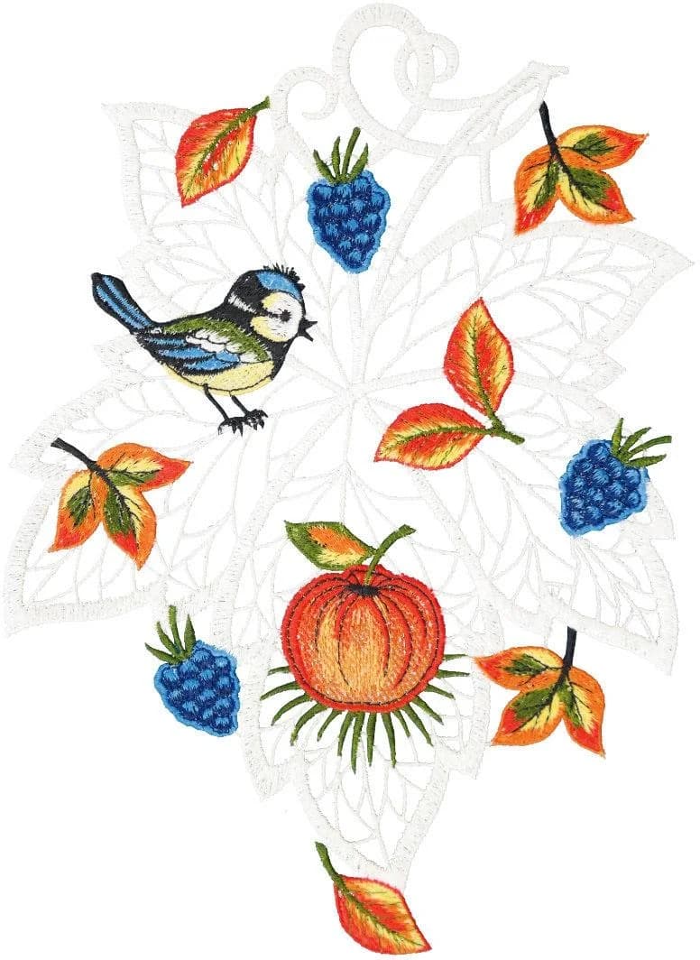 Fensterbild Herbstblatt mit Vogel Bunt W. REUTER & SOHN - PLAUENER SPITZE