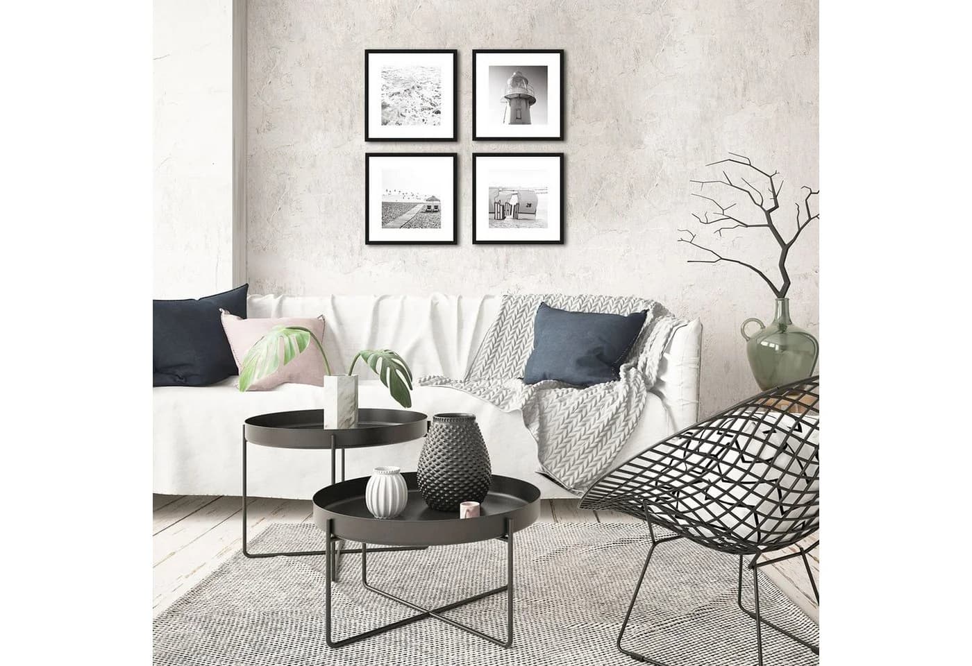 artissimo Bild mit Rahmen Design-Poster-Set Schwarz-Weiß Strand und Meer