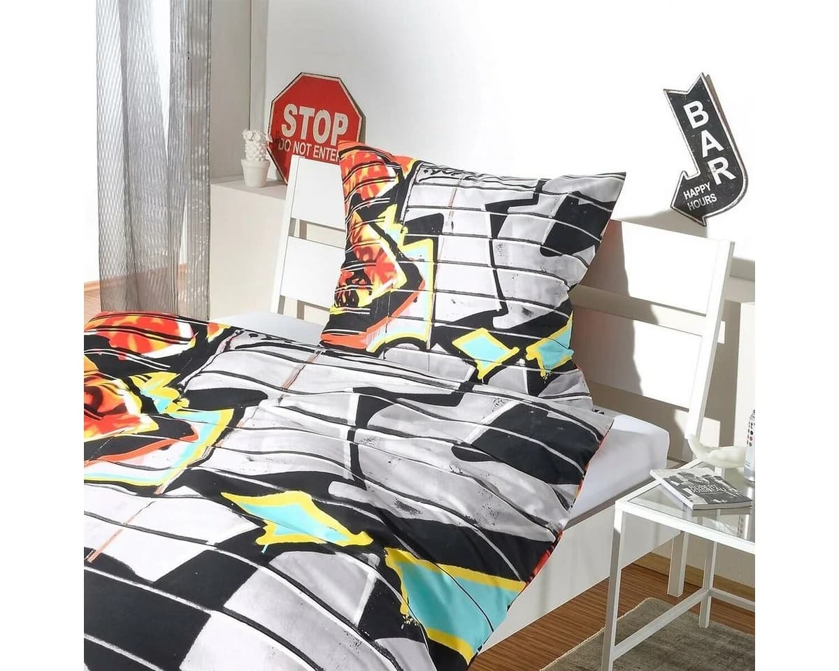 BETTWARENSHOP Bettwäsche Graffiti Biber 2-teilig Jugendzimmer Winterbettwäsche