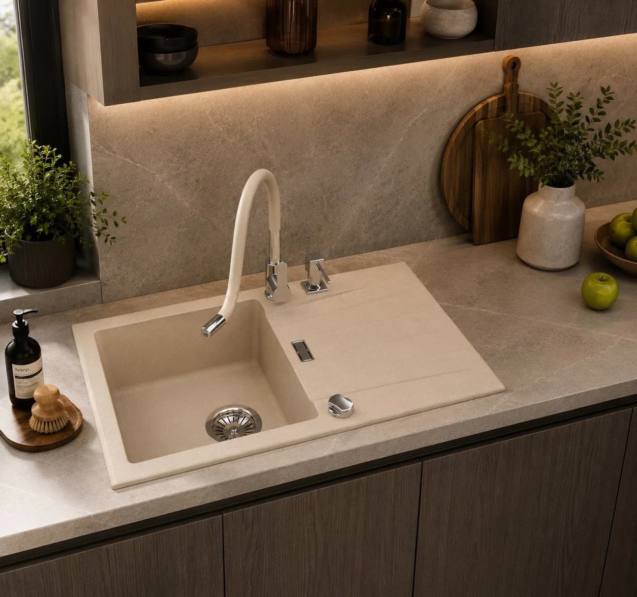 Homeline Granitspüle Schwarz Grau Weiß Beige Küchenspüle Einbauspüle Eckig