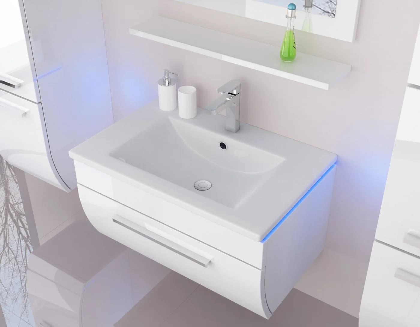 Homeline Badmöbel-Set 6-tlg. 70 cm Weiß Hochglanz LED Touch