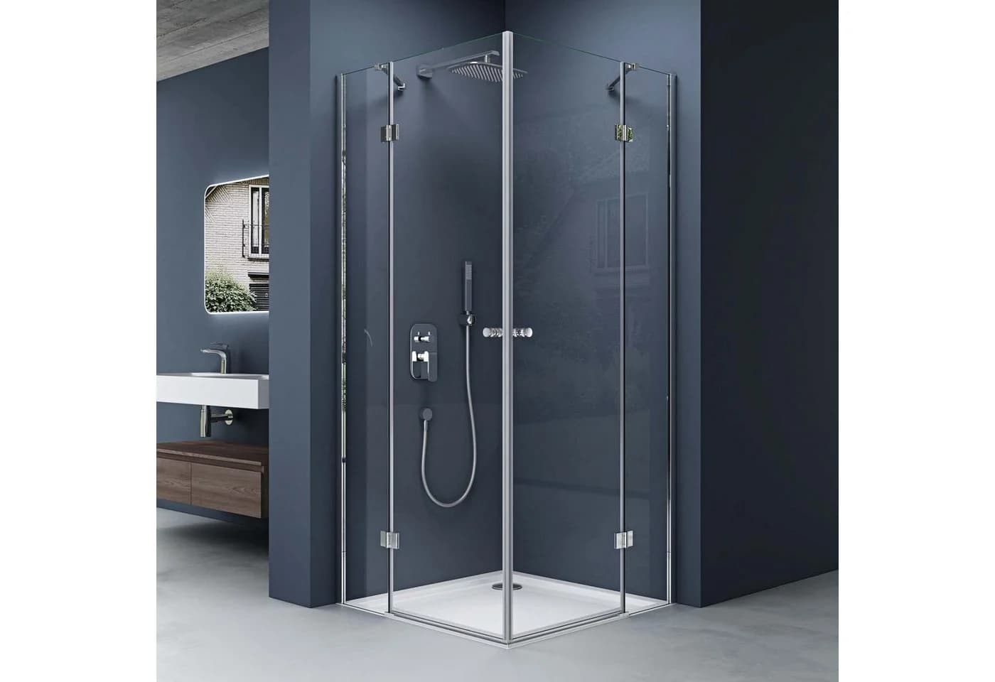 doporro Eckdusche Rav01 mit 180° Drehfalttür und ESG-Sicherheitsglas