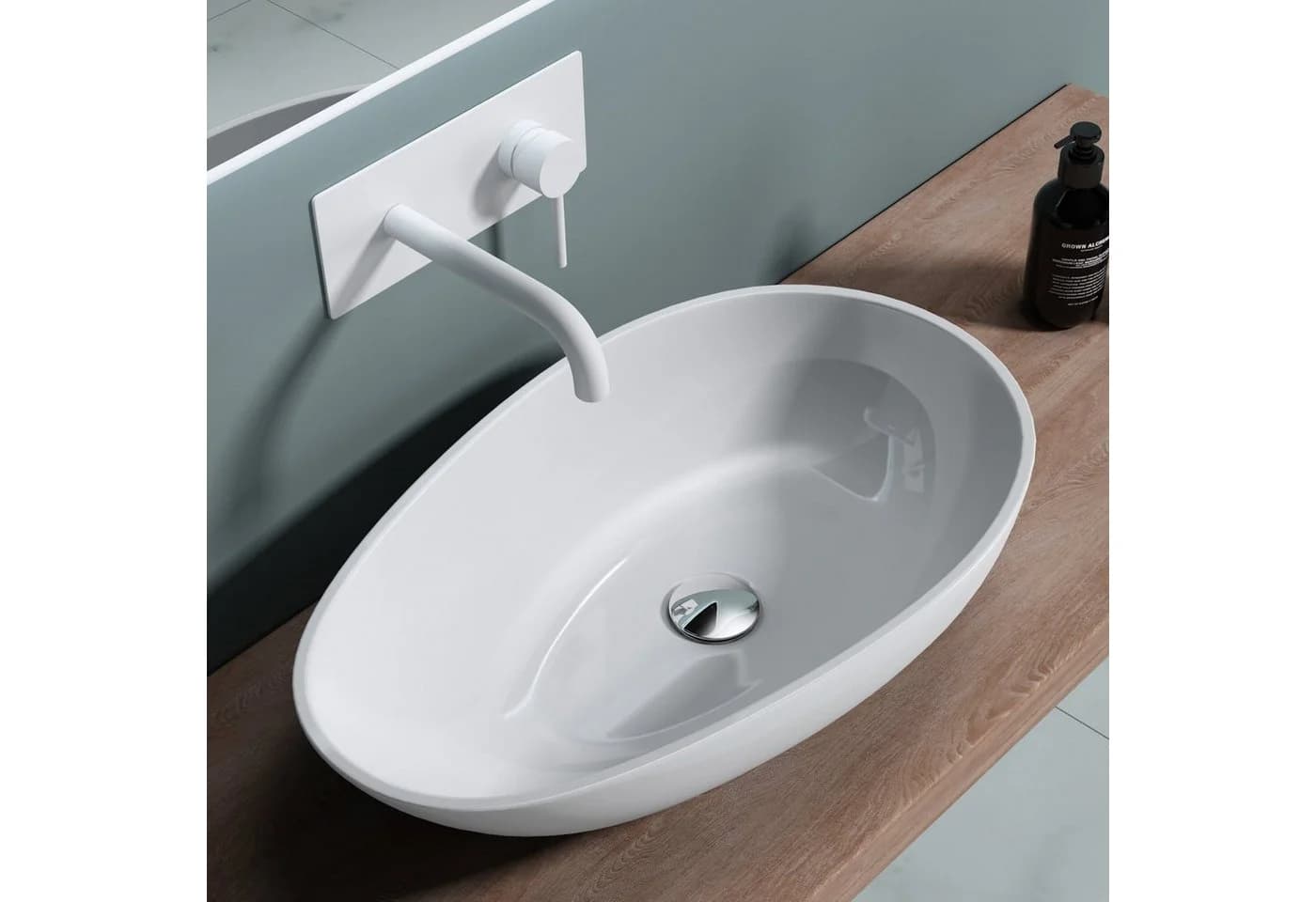 doporro Aufsatzwaschbecken Oval Weiß Gussmarmor