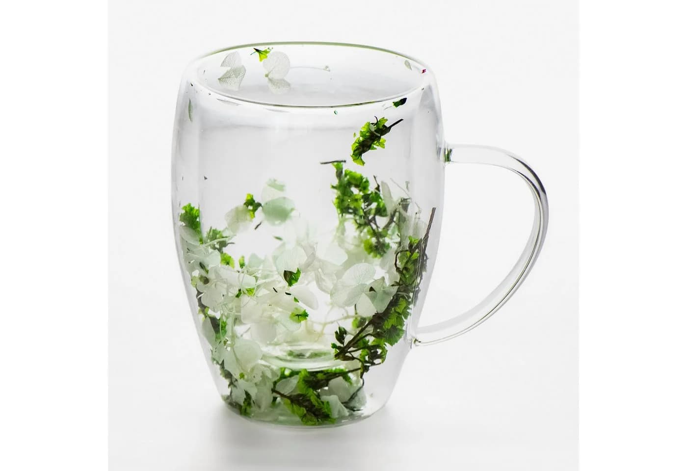 KVOTA Thermotasse Doppelwandig Glas 300ml mit Trockenblumen Grün