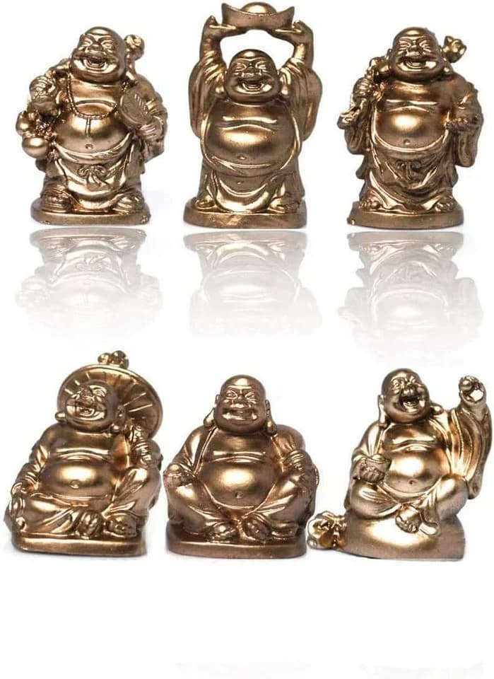 Yudu Buddha-Set 6-teilig Polyresin Glücksbringer Feng Shui