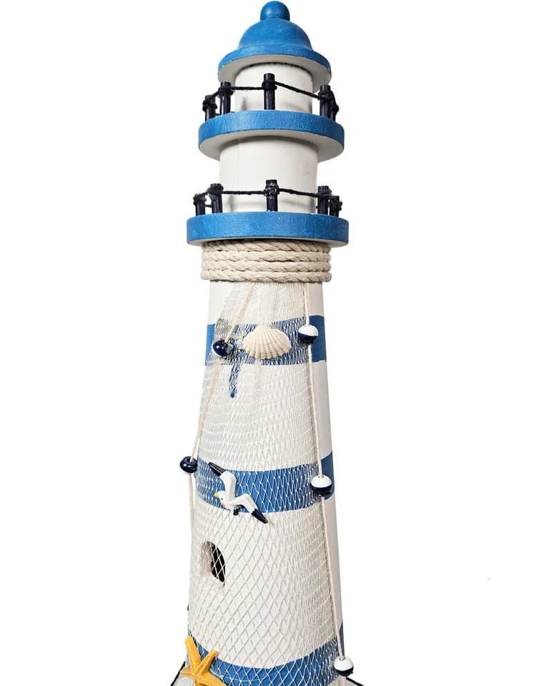 Yudu Dekofigur Leuchtturm Holz Maritime Deko mit Fischernetz