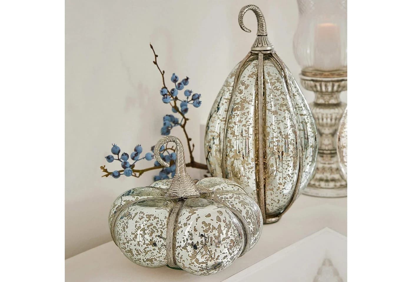 Mirabeau Kürbis Deko Set 2-teilig Antiksilber Glas Aluminium