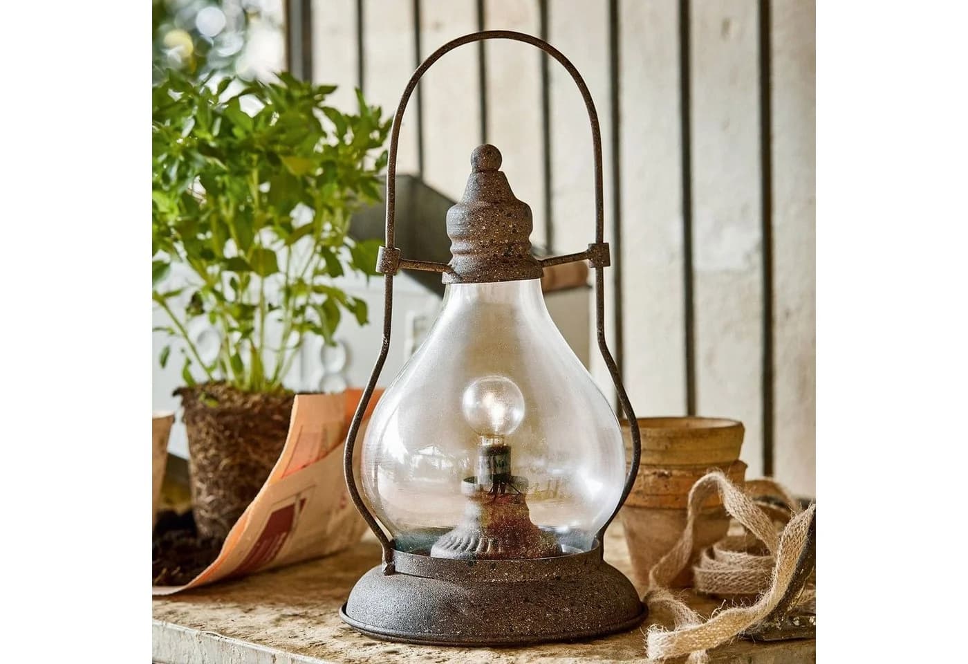 Mirabeau LED Laterne Cortney antikbraun - Antik-Look mit Eisen und Glas