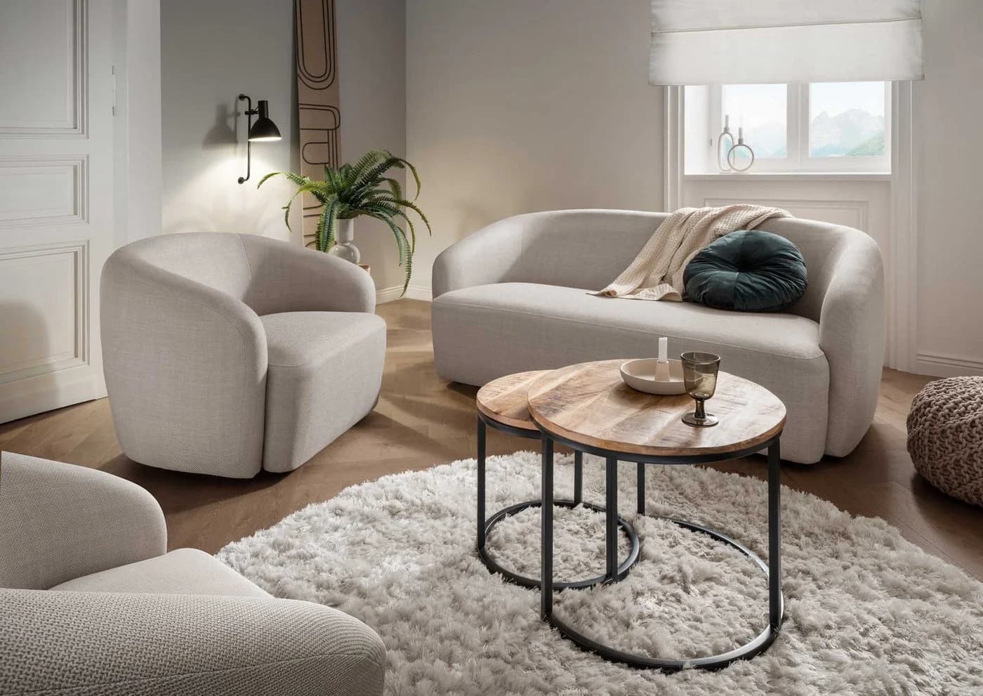 MR.DEKO Loungesessel Loconia Beige Drehfunktion Strukturstoff