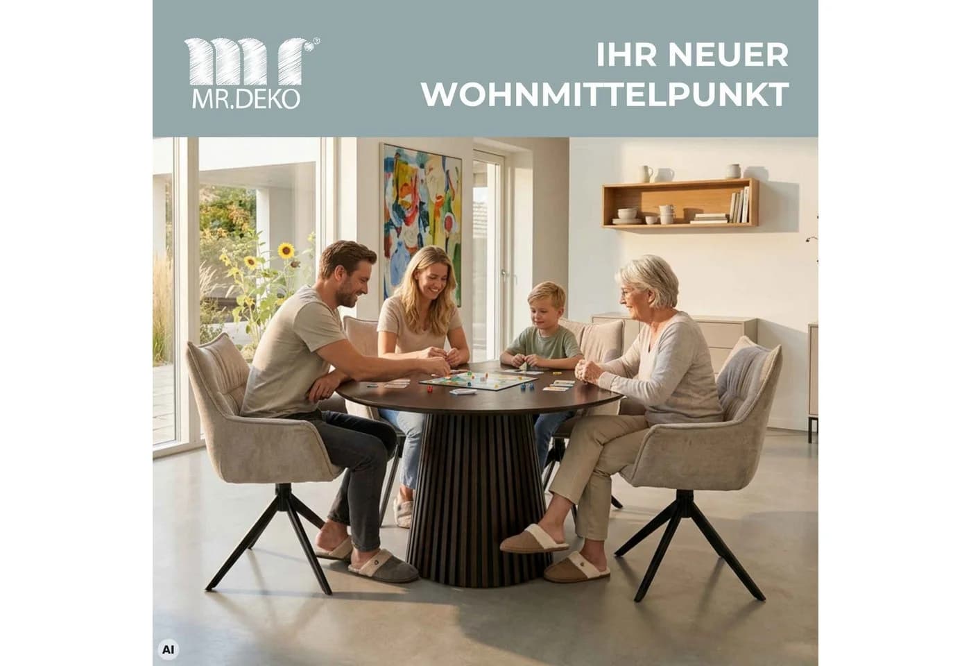 MR.DEKO Esstisch Barletta rund 120 cm Eiche Smoked Oak
