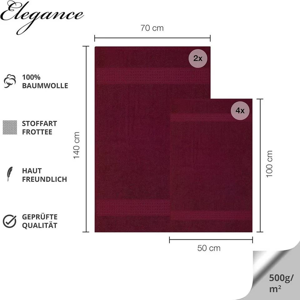 TRENDBUY24 Handtuch Set 6-Tlg Premium Frottee 100% Baumwolle Bordeaux