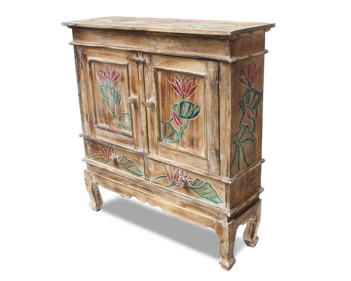 Oriental Galerie Mehrzweckschrank Lotus Color Holz mit Schnitzereien