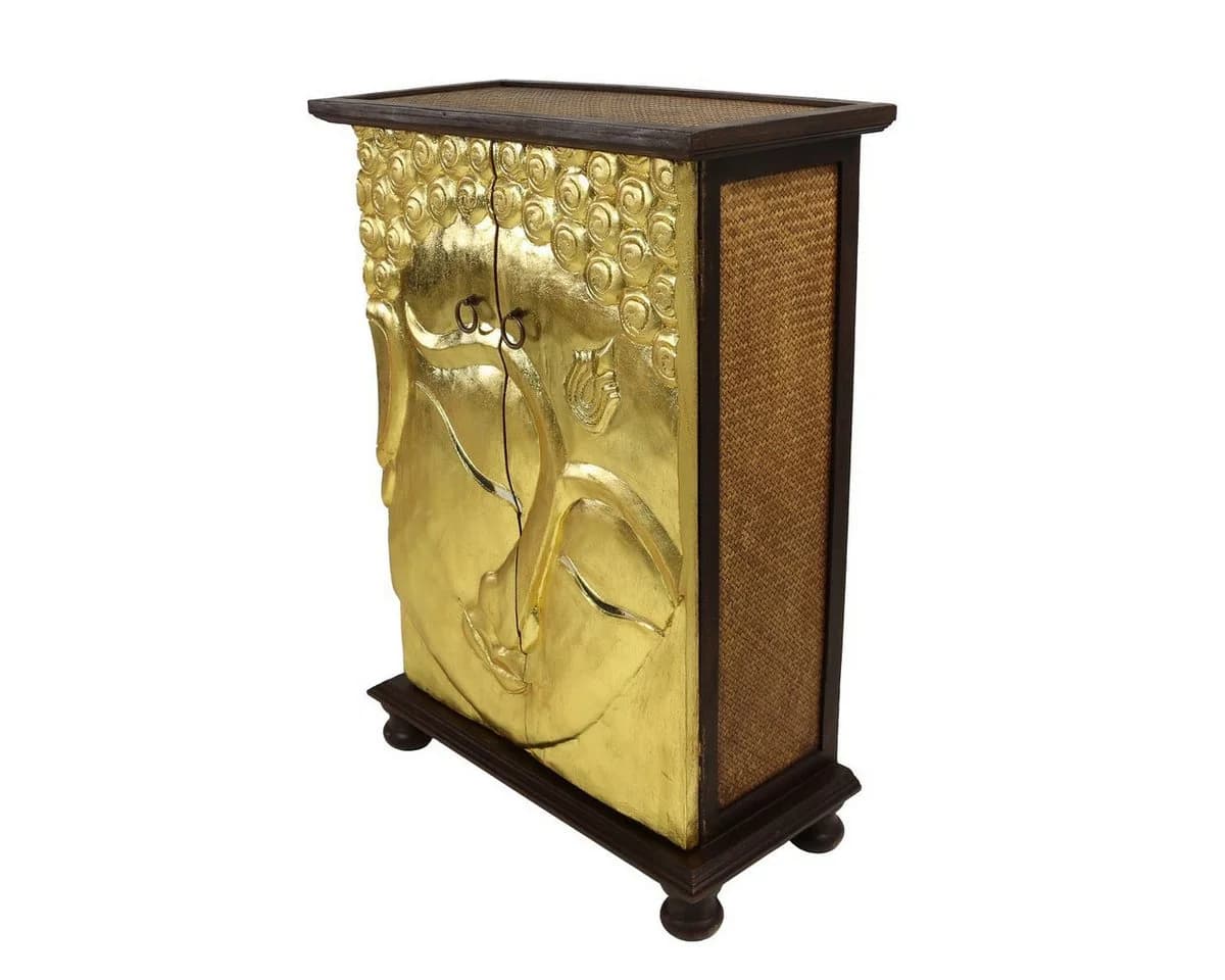 Oriental Galerie Wandschrank mit Goldverzierung und Rattan