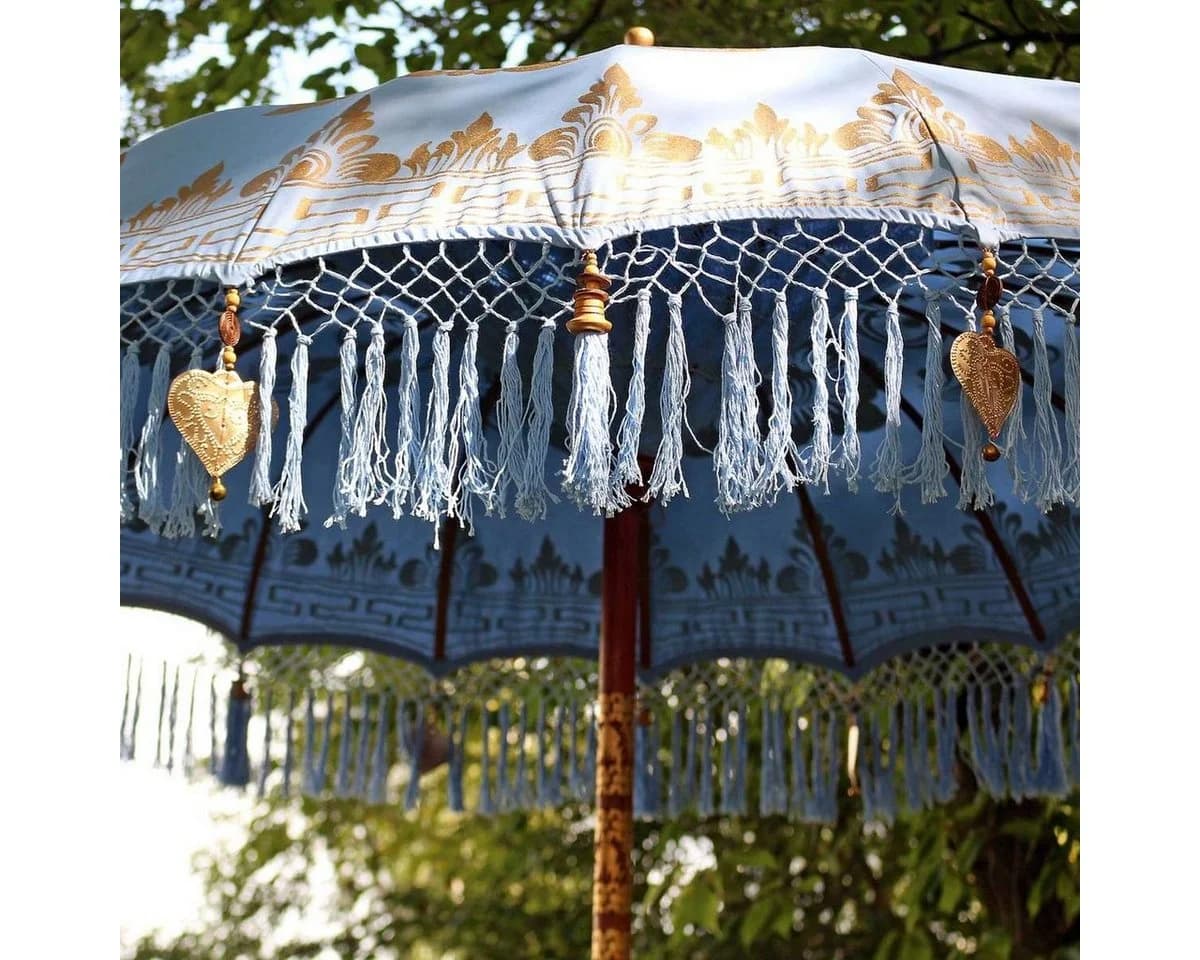 Oriental Galerie Bali-Sonnenschirm Blau Gold Handbemalt 180 cm