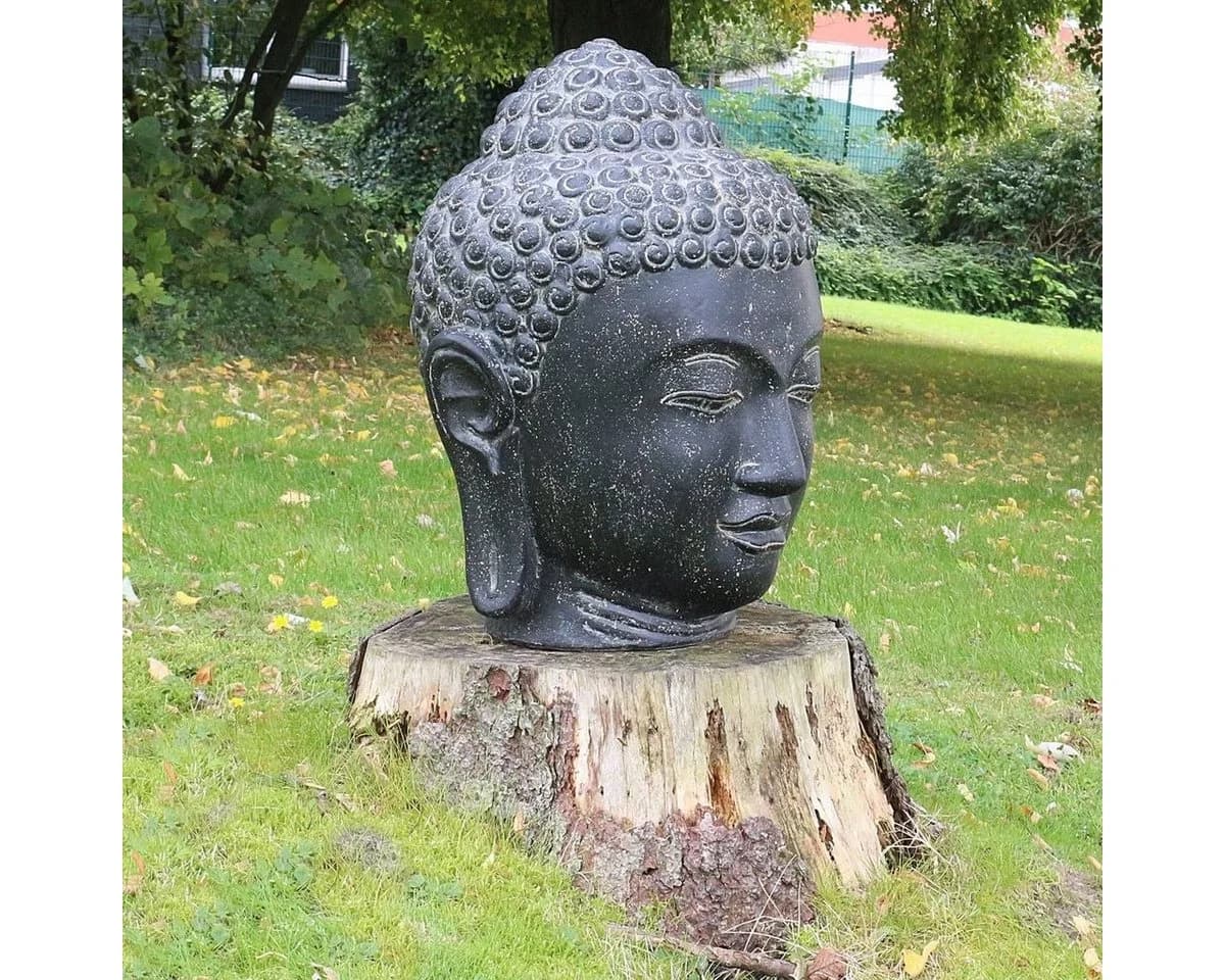 Oriental Galerie Buddha Kopf Gartenfigur Lavastein Schwarz