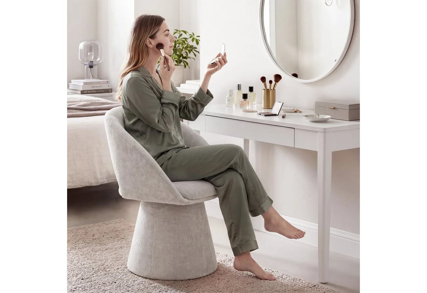 Duhome Esszimmerstuhl 7307A1 Beige Chenille 360° Drehbar