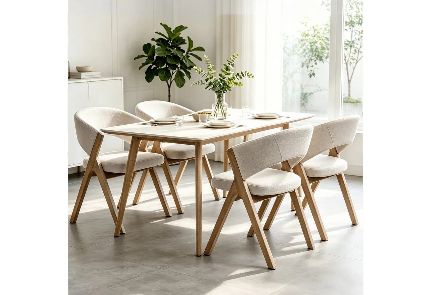 Duhome Esszimmerstuhl 8707A1 Beige Holz Leinen