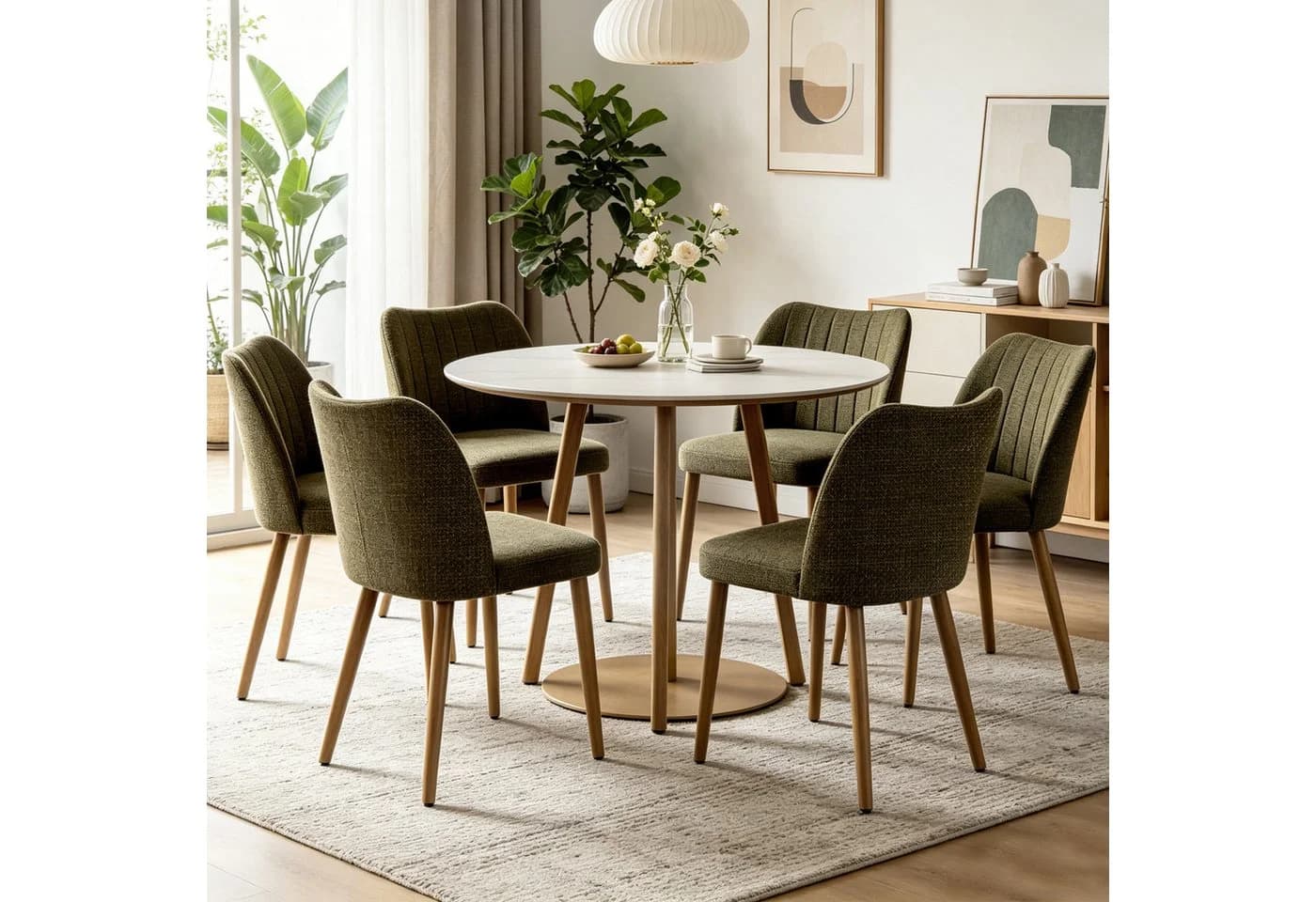 Duhome Esszimmerstuhl 3008G Grün Leinen Holzbeinen Gepolstert