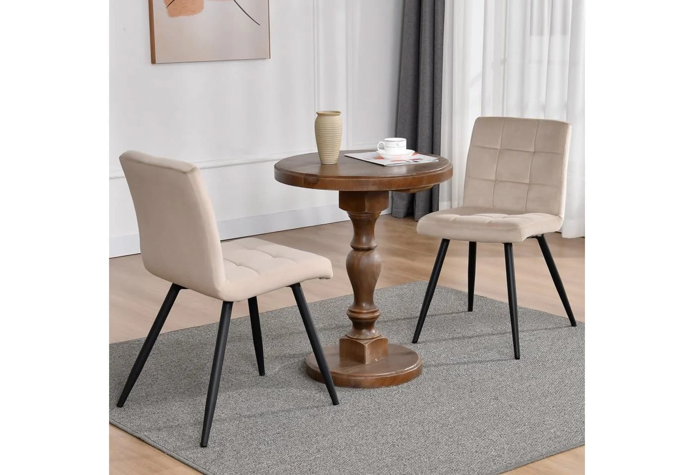 Duhome Esszimmerstuhl 2er Set Beige Polsterstuhl mit Metallbeine