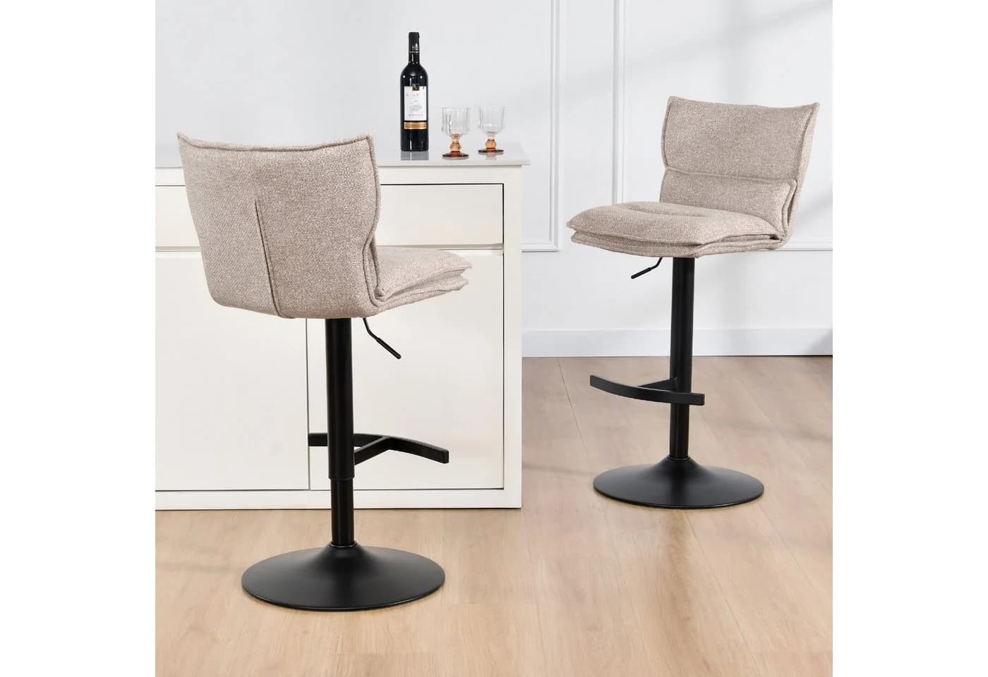 Duhome Barhocker 5501A1 2er Set Drehbar Bouclé Beige